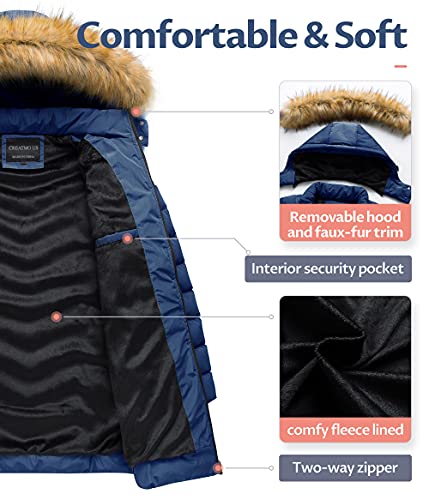 CREATMO US Women's Winter Hooded Coat Waterproof Warm Long Puffer Jacket Parka - color: Navy, size: Small