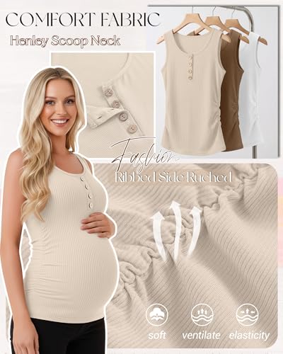4 Pack Maternity Henley Tank Tops - color: Apricot, Light Coffee, White, Black, size: Large