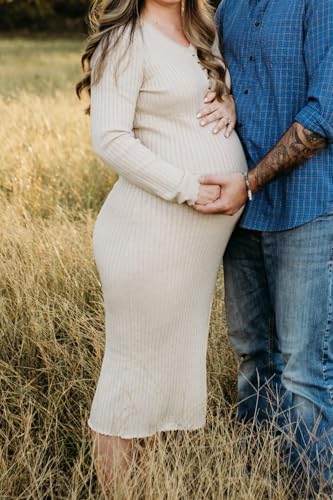 OUGES Women's Wool Blend Maternity Sweater Dress Fall Baby Shower Dress - color: Apricot, size: Small