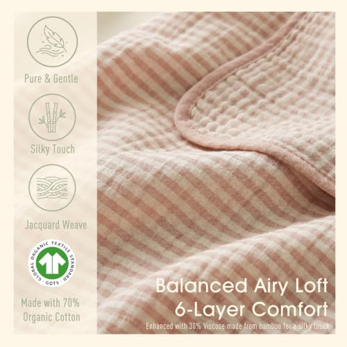 Ultra Soft Muslin Baby Blanket - Organic Cotton Blend (Pink Stripe) - color: Dusty Pink Stripes