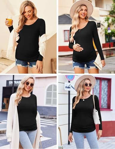 Ekouaer 3/4 Pack Womens Maternity Shirts Long Sleeve Pregnancy Tops - color: 3pcs Black / White / Grey, size: XX-Large