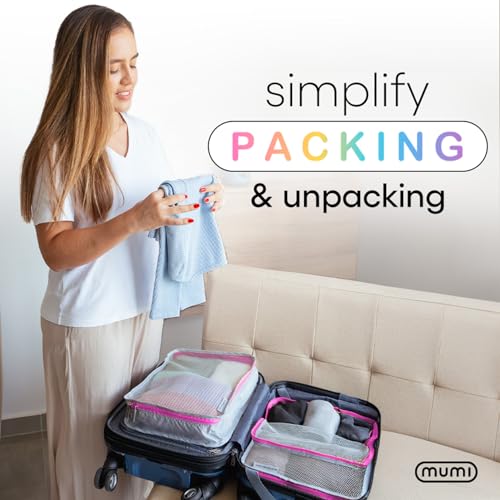 MUMI Packing Cubes Set of 5 - Mesh-Top Luggage Organizers, Orange - color: orange