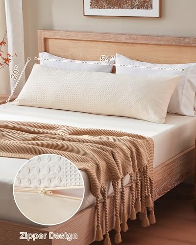YZ HOME Waffle Weave Body Pillow for Adults, Memory Foam Insert - color: Beige