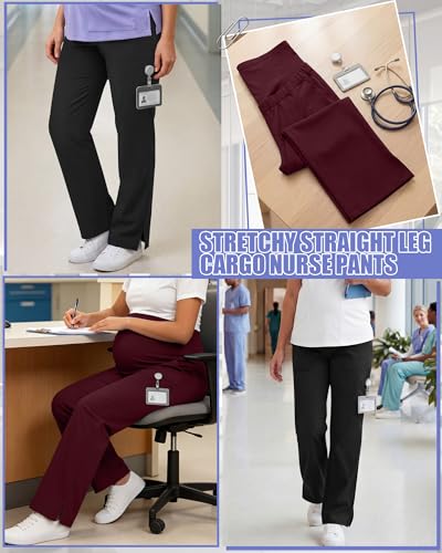 2 Pack Womens Maternity Pants Scrub with 6 Pockets - color: Black, Dark Red, size: Large