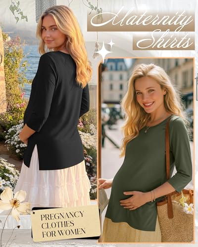 3 Pack Women's 3/4 Sleeve Maternity Loose Crewneck Tops - color: Khaki, Army Green, Black, size: X-Large