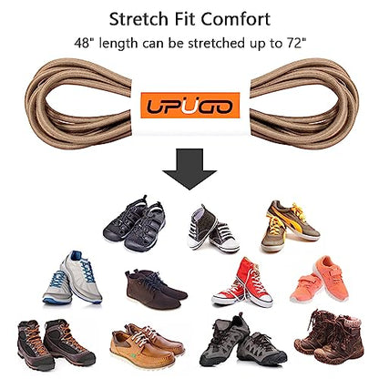 UpUGo Elastic Shoe Laces, No Tie Shoe Laces for All Ages, One Size Fit All - color: Plain Dark Tan, size: 1 pair