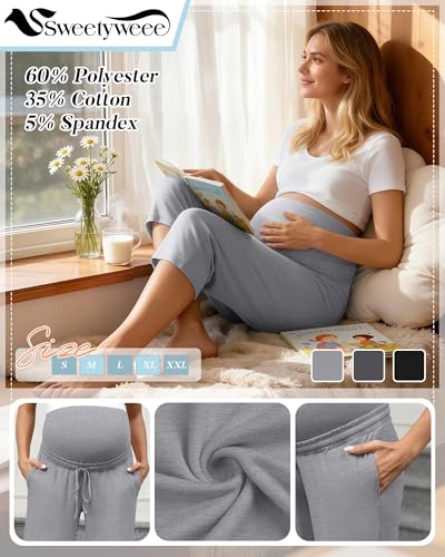 3 Pack Maternity Capri Pants - color: Black, Dark Heather Gray, Light Heather Gray, size: Medium