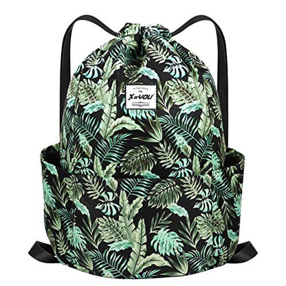 XEYOU Drawstring Backpack Bag Sport Gym Sackpack Beach Cinch Bag - color: Banana Leaf