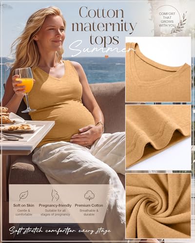 3 Pack Maternity Tank Tops - color: Ginger Yellow, Sage Green, Cream, size: Medium