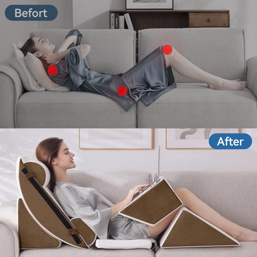Negwoo 7PCS Wedge Pillow Set for After Surgery,Bed Wedge Pillow, Brown - color: Brown, size: 7 PCS-Standard