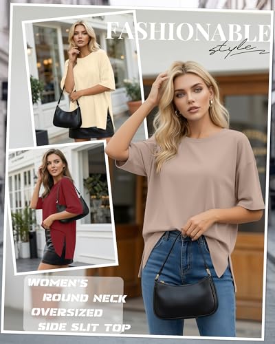 Huukeay 3 Pack Women's Oversized T Shirts Workout Tops - color: Apricot, Wine Red, Gray Khaki, size: Small