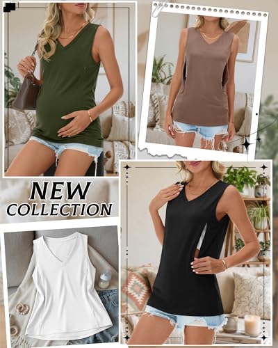 4 Pack Womens Nursing Tank Tops - color: Black, White, Mocha, Army Green, size: Medium