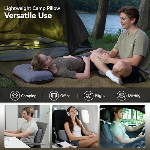 MARCHWAY Lightweight Compact Inflatable Camping Pillow with Soft Foam Top - color: Grey