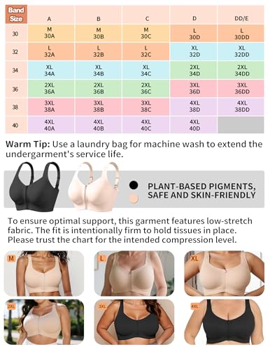 Zip Front Bra for Women Post Surgery, Mastectomy Recovery Bra | Front Closure Wireless Full Coverage - color: Black, size: XX-Large