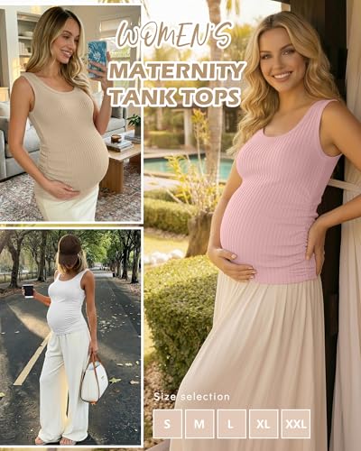 Ficerd 4 Pack Women's Maternity Tank Cotton Tops - color: Black, White, Khaki, Light Pink, size: Medium