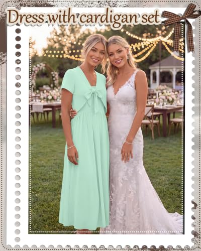 Women's Maxi Sundress Cropped Cardigan Set - color: Green, size: Small