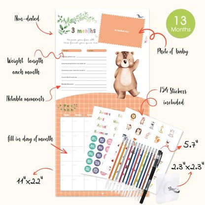 Baby's First Year Calendar with Stickers, 1st Year Tracker Memory Book