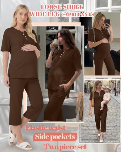 2 Piece Maternity Outfit for Women - color: Coffee, size: Medium