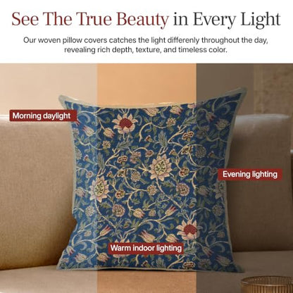 William Morris Fleur de Morris Royal Tapestry Throw Pillow Cover 16 x 16 in - color: Fleur De Morris Royal Blue