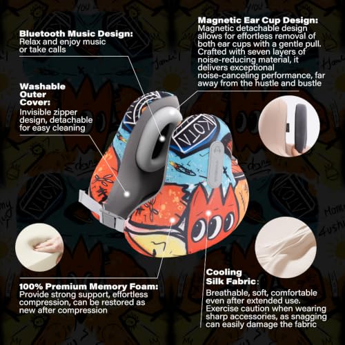 Bluetooth Travel Neck Pillow, Memory Foam - color: Black