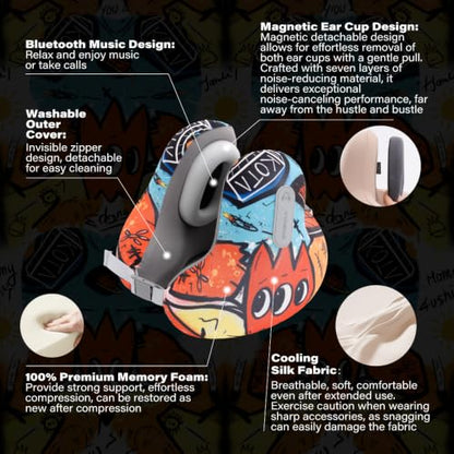 Bluetooth Travel Neck Pillow, Memory Foam - color: Black
