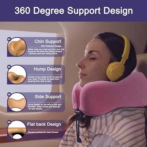 napfun Neck Pillow for Travel, Memory Foam Airplane Pillow, Rose - color: Rose