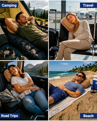 Inflatable Camping Pillow – Ultralight Compact Travel Pillow, Picnic-Brown - color: Brown