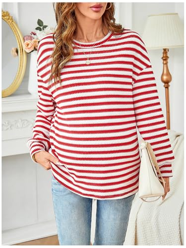 RoseSeek Women's Long Sleeve Crew Neck Maternity Sweatshirt Pullover Tops - color: Mix Red and White, size: Medium