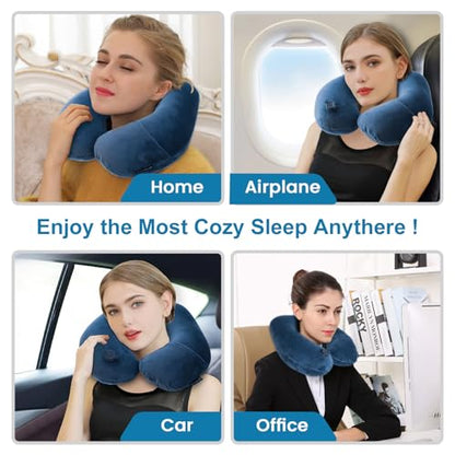 Keemall Inflatable Neck & Shoulder Travel Pillow for Airplane Naps - color: Deep Blue, size: Medium