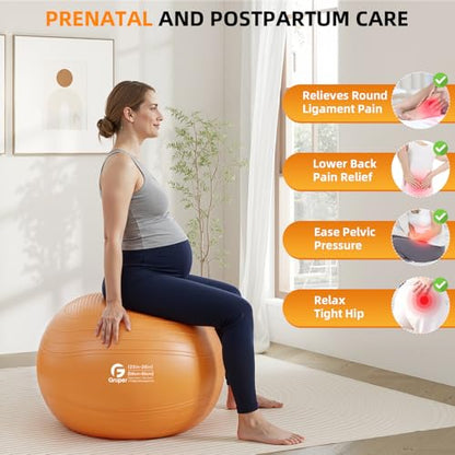 Gruper Yoga Ball, Extra Thick Non Slip Exercise Ball, 4 Sizes - color: ['Orange'], size: 26 Inch (65cm),l