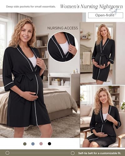 Cutecrop 2 Pack Maternity Nursing Robe Delivery Gown - color: Black, Pink, size: X-Large