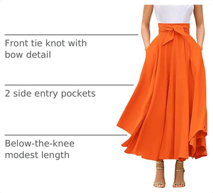 chouyatou Women's Elegant High Waisted Side Slit Irregular Bohemian Maxi Skirt with Pockets - color: Orange, size: X-Small