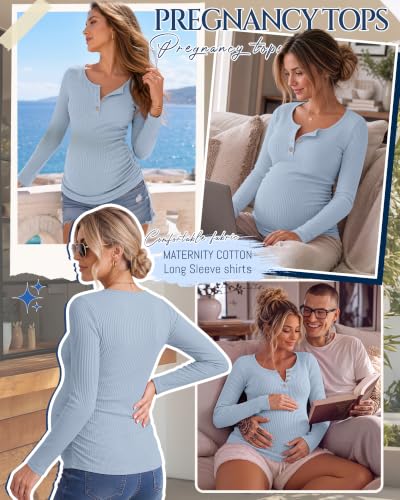 Women's Maternity Long Sleeve Shirt Pregnancy Top - color: Gray Blue, size: Large