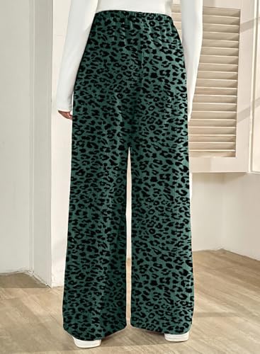 BLENCOT Maternity Pants Leopard Wide Leg Drawstring Pregnancy Trousers - color: Green, size: Large
