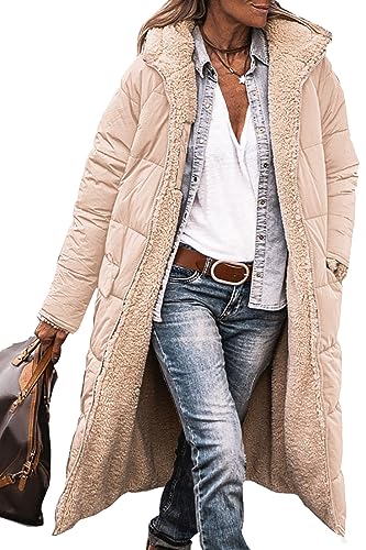 PRETTYGARDEN Women's Winter Fleece Warm Long Coats - color: Beige, size: Medium