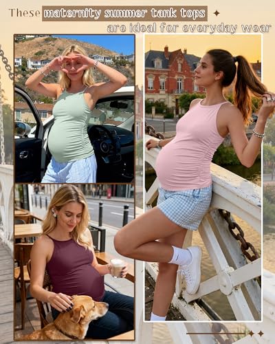 3 Pack Women's Maternity Tank Tops - color: Burgundy, Gray Green, Black, size: Medium