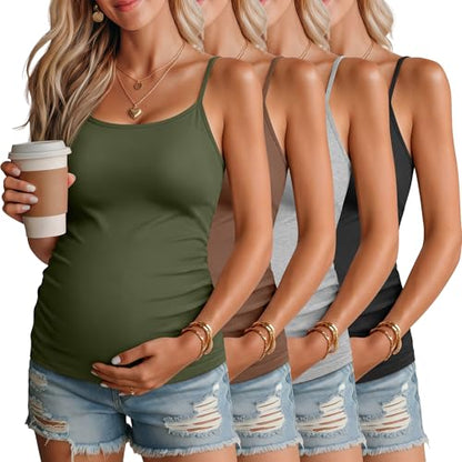4 Pack Maternity Tank Tops - color: Army Green, Coffee, Light Gray, Black, size: Large