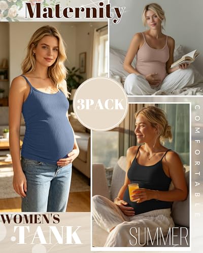 3 Pack Women's Maternity Tank Tops - color: Haze Blue, Khaki, Black, size: Small
