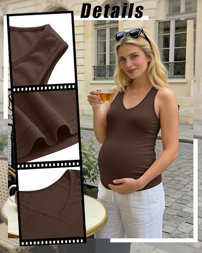 3 Pack Maternity Tank Tops Ribbed V Neck - color: Coffee, Black, White, size: XX-Large