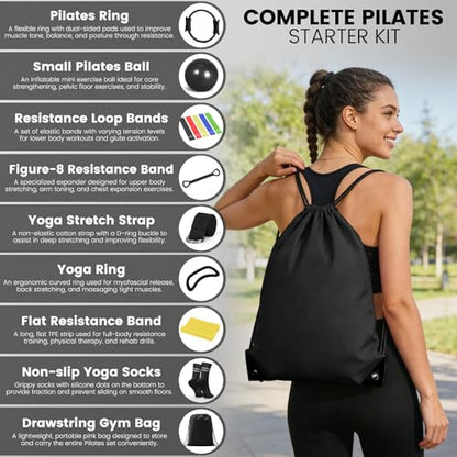 Pilates Kit for Women 13PCS, Pilates Ring Ball Resistance Bands Workout Set - color: Black