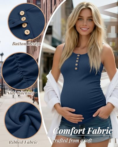 3 Pack Maternity Tank Tops Ribbed Tops - color: Wine Red, Navy Blue, Black, size: XX-Large