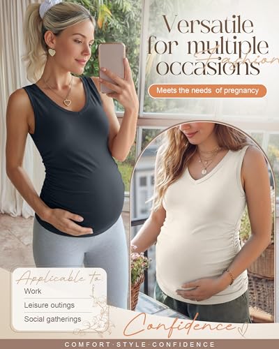 3 Pack Maternity Tank Tops - color: Charcoal Gray, Beige, Brown, size: Small