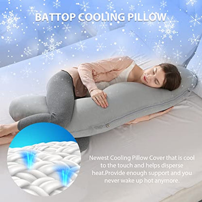 BATTOP Pregnancy Pillows for Sleeping,Maternity Pillow with Cooling Cover,Support for Belly,Hips, Legs,Pregnancy Must Haves,Side Sleeper Body Pillow - color: Cooling-grey