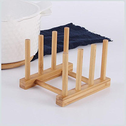 Bamboo Wooden Dish Rack Drying for Kitchen Dish/Plate/Bowl/Cup/Pot Lid/Book - size: Small