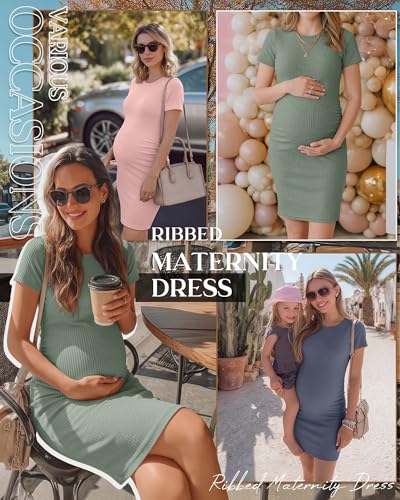 3 Pack Women's Cotton Maternity Dresses - color: Pink, Haze Blue, Gray Green, size: Small