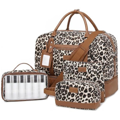 4PCS Weekender Bags for Women Large Overnight Weekend Travel Duffel Bags - color: Brown Leopard-2
