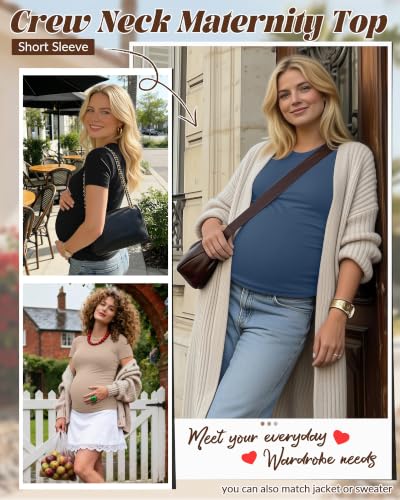 Huukeay 4 Pack Women's Short Sleeve Maternity Tops - color: Black, White, Khaki, Haze Blue, size: XX-Large
