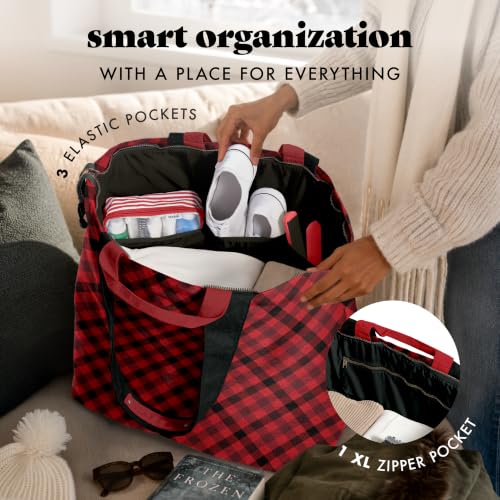Fit & Fresh All The Things XL Beach Bag for Women, Oversized Travel Tote - color: Red Checkered