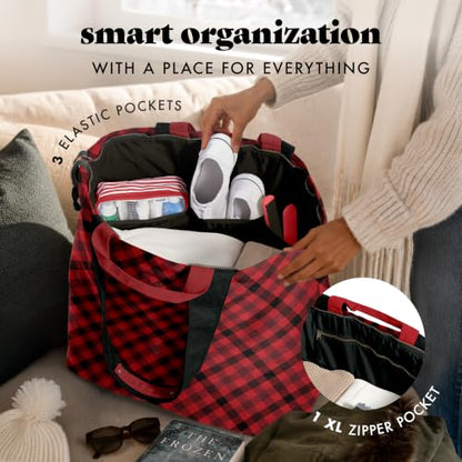 Fit & Fresh All The Things XL Beach Bag for Women, Oversized Travel Tote - color: Red Checkered