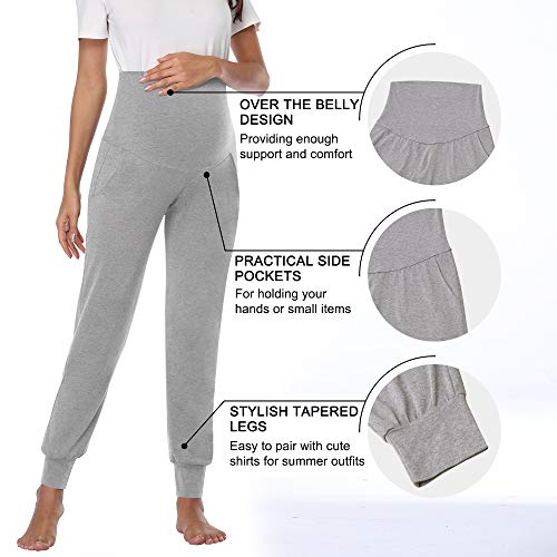 AMPOSH Women's Maternity Pants Stretchy Lounge Workout Sweatpants Casual Loose Comfy Pregnancy Joggers with Pockets - color: Heather Gray, size: Medium